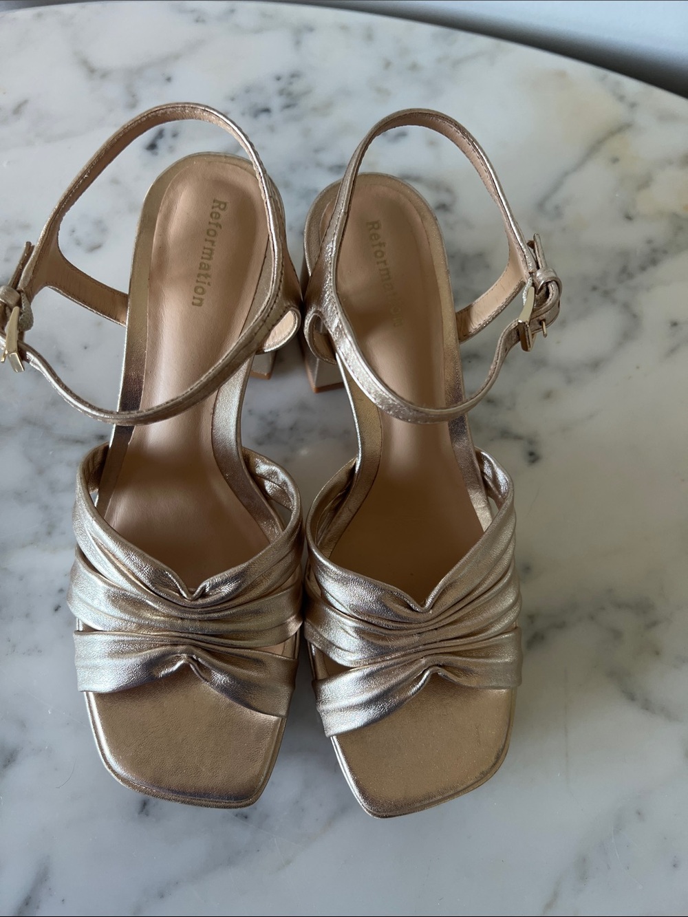 Reformation Gold Knot-Twist Square Toe Sandals - Picture 2 of 7
